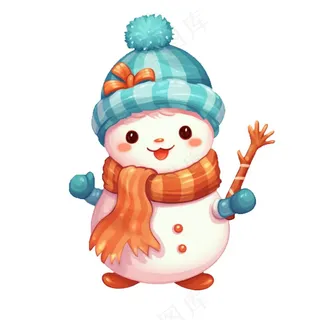 圣诞雪人蓝色橘色帽子围巾卡通插画免抠