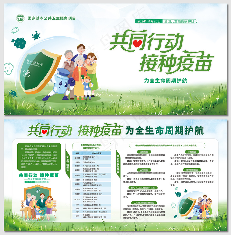 共同行动接种疫苗为全生命周期护航展板psd模版下载