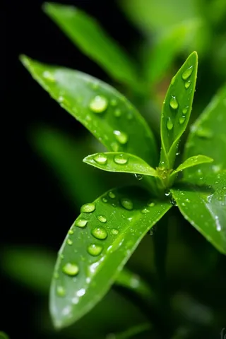 春天绿植绿叶挂着露珠水滴谷雨摄影图