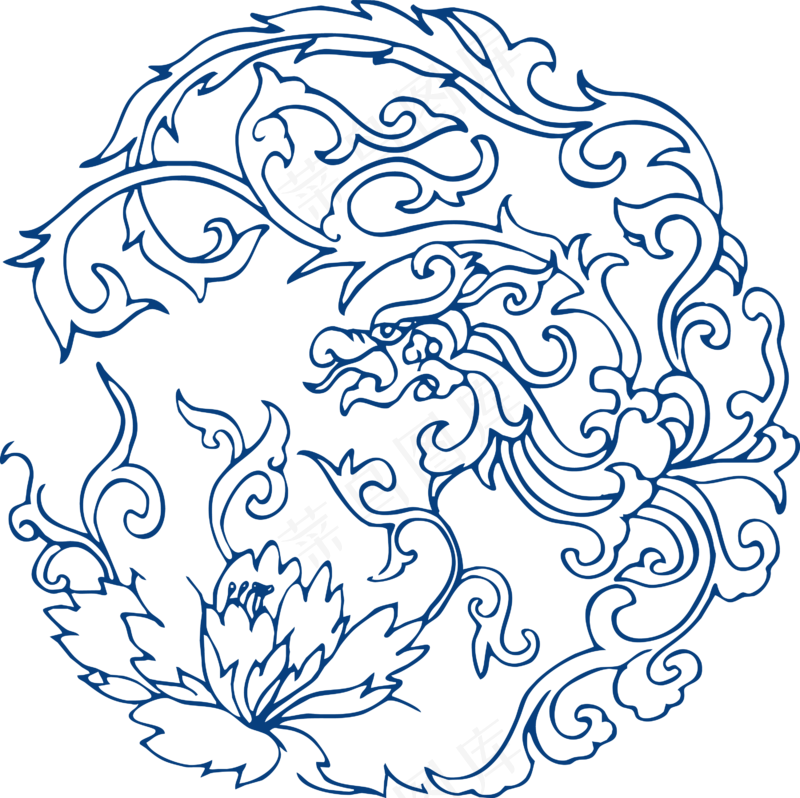 古代青花瓷图案花纹中国风图案祥云纹理传统图腾矢量AI设计免扣素材