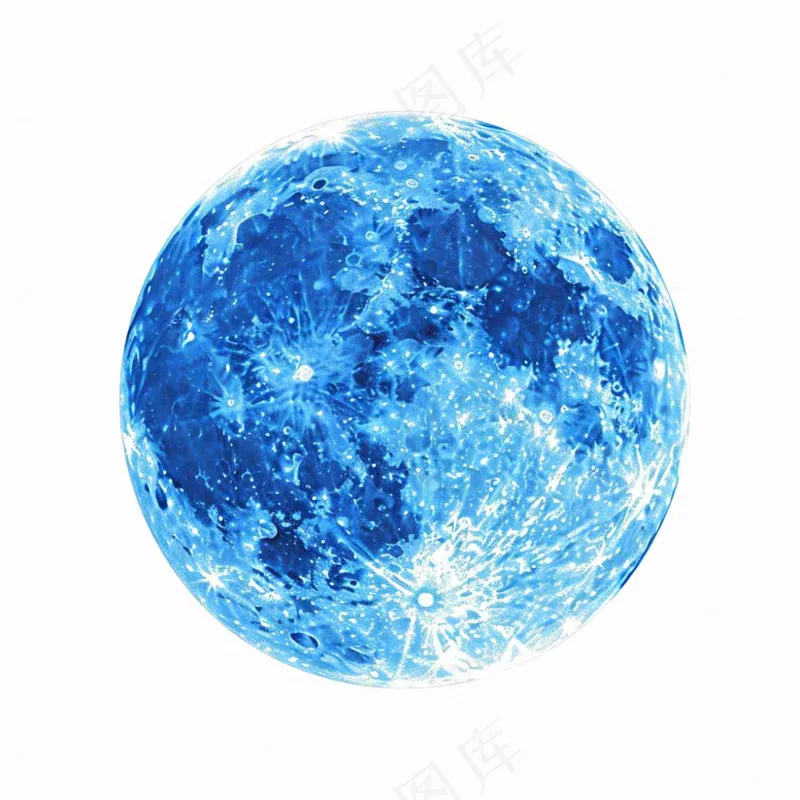 月球月亮蓝色天气卡通插画免抠(1024x1024)
