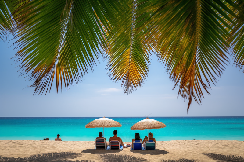 夏日沙滩海边椰树摄影图
