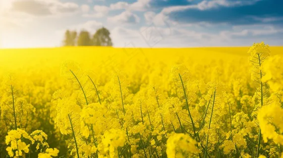 春天油菜花田黄色花雨水节气摄影图