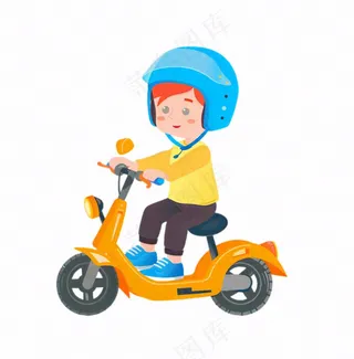 骑电动车的人头盔快递外卖人物插画免抠