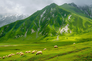 春天高原草地草地牛羊摄影图