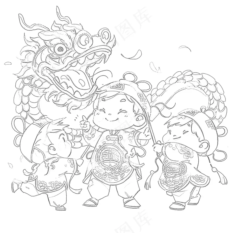 新年舞龙儿童画图片素材 (12)
