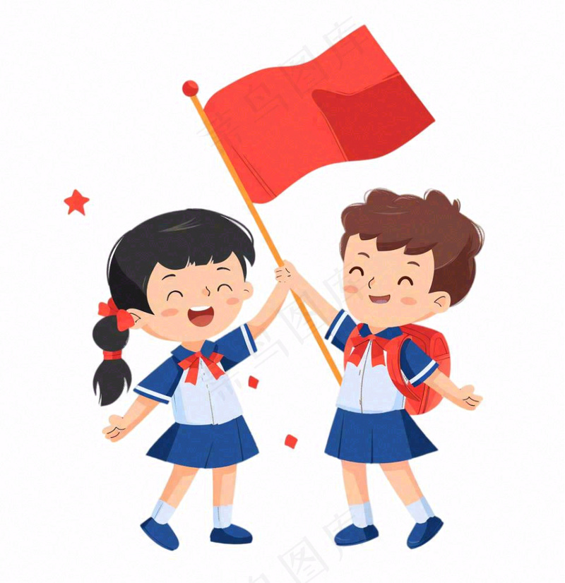 学生拿着旗帜红旗青少年青年国庆人物卡通插画免抠(1024x1056)
