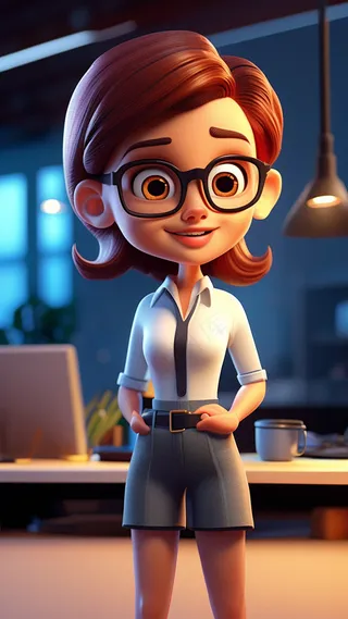 3D卡通人物办公室文员女性微笑4