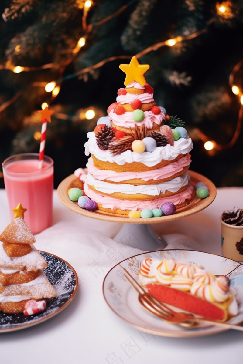 纸杯小蛋糕圣诞蛋糕甜点装饰摄影图