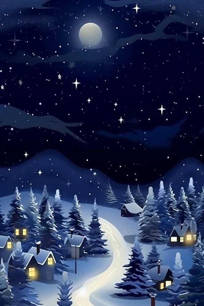 雪景夜晚圣诞平安夜背景(896x1344)