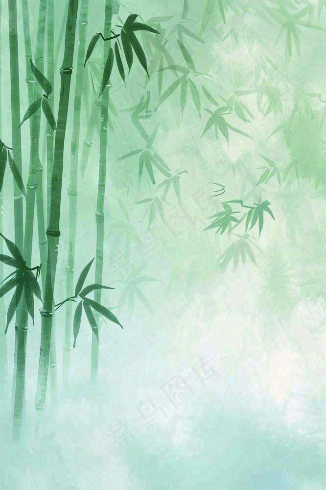 水彩竹林水墨竹子清明端午夏天插画背景(896x1344)