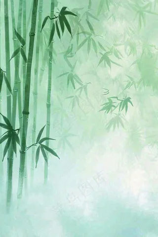 水彩竹林水墨竹子清明端午夏天插画背景