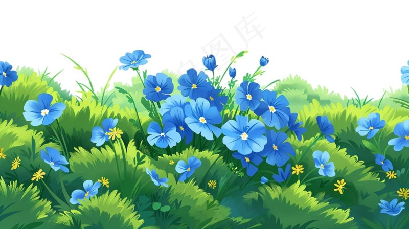 春天草丛花丛万物生长大自然卡通插画免抠