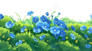 春天草丛花丛万物生长大自然卡通插画免抠