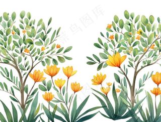 春季春天花草植物水彩鲜花花卉枝叶插画免抠