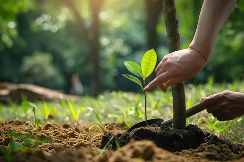 植树树苗保护环境摄影图