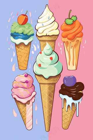 夏日冰淇淋蛋筒卡通插画背景