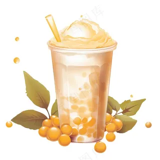 奶茶桂花黄皮口味秋冬插画免抠