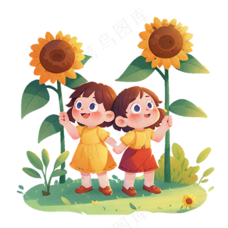 六一儿童节 小女孩 向日葵 免抠透明底 (3)