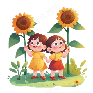 六一儿童节 小女孩 向日葵 免抠透明底 (3)