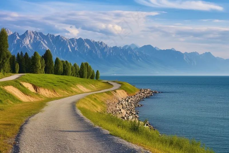 湖畔公路大自然风景摄影图(4032x2688)