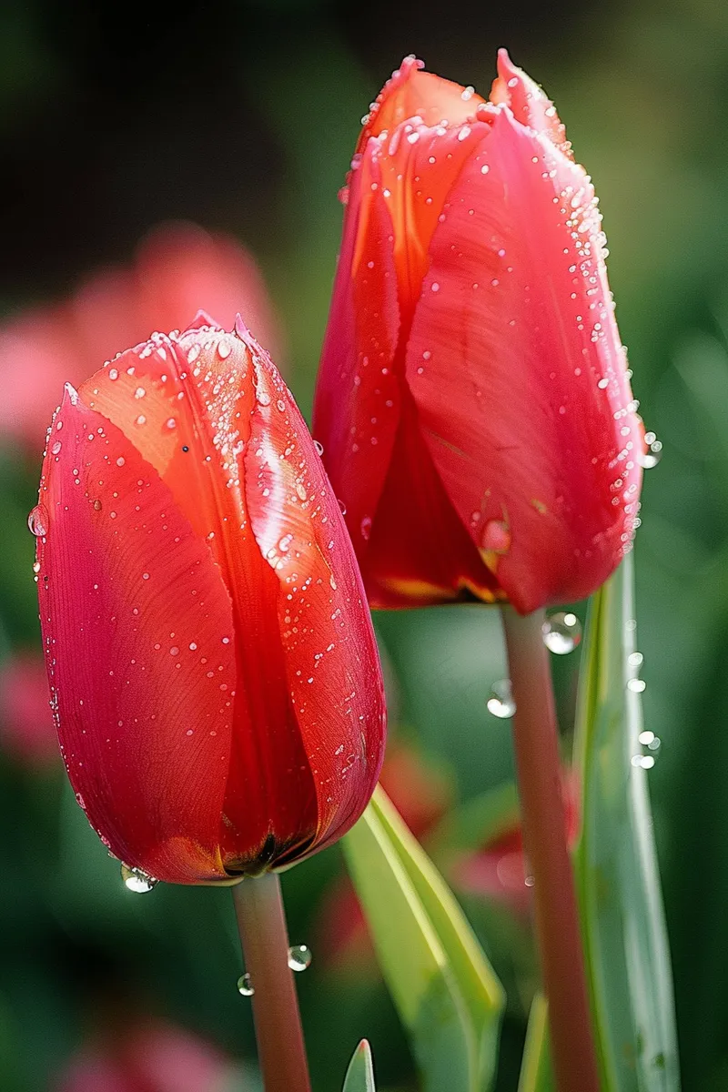 红色郁金香雨滴花朵摄影图(2688x4032)