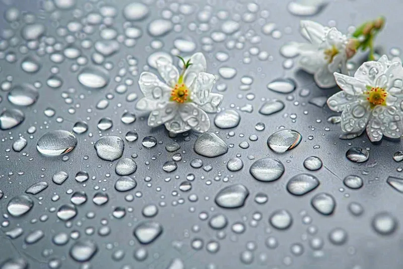 雨天掉落的白色花朵雨水谷雨寒露摄影图(1344x896)