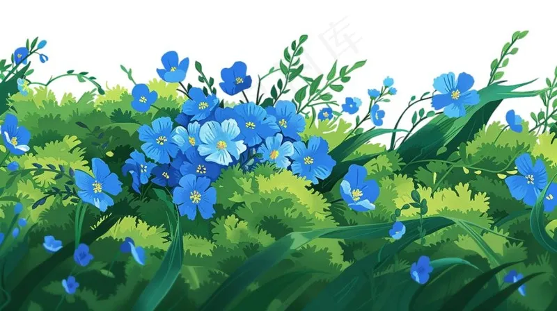 春天草丛花丛万物生长大自然卡通插画免抠(1456x816)