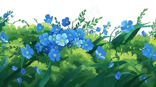 春天草丛花丛万物生长大自然卡通插画免抠