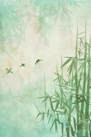 水彩竹林水墨竹子清明端午夏天插画背景