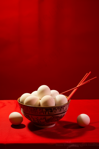 元宵生汤圆美食红色背景摄影图