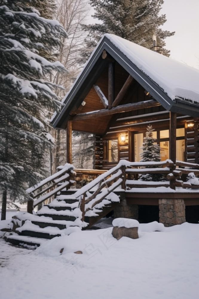 冬季简约雪景雪屋背景