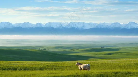 草原白云蓝天一望无际大自然风景摄影图