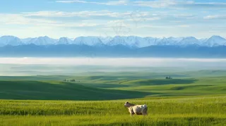 草原白云蓝天一望无际大自然风景摄影图