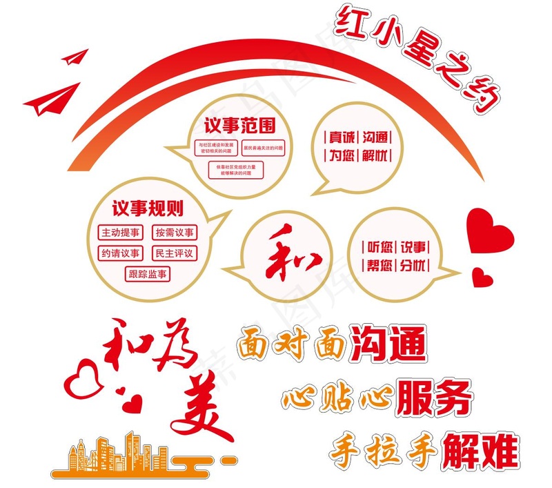 物业爱心形象墙cdr矢量模版下载