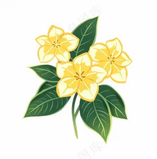 黄花桂花金秋绿叶卡通插画免抠