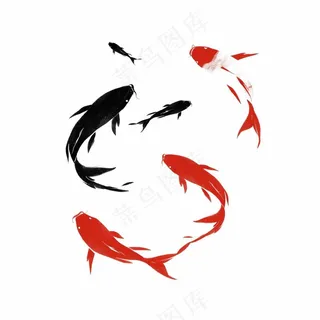 锦鲤红黑水墨画中国风插画免抠 锦鲤红黑水墨画中国风插画免抠