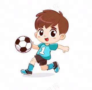 踢足球小运动员卡通插画免抠
