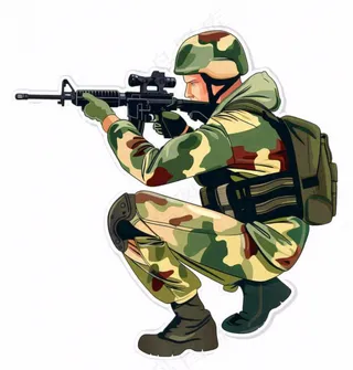 士兵军人拿着枪训练人物卡通插画免抠