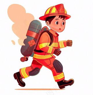 消防员救火灭火劳动人物卡通插画免抠