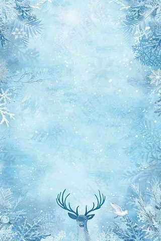 冬天白雪雪花世界麋鹿寒冷立冬冬至大雪小雪圣诞插画背景