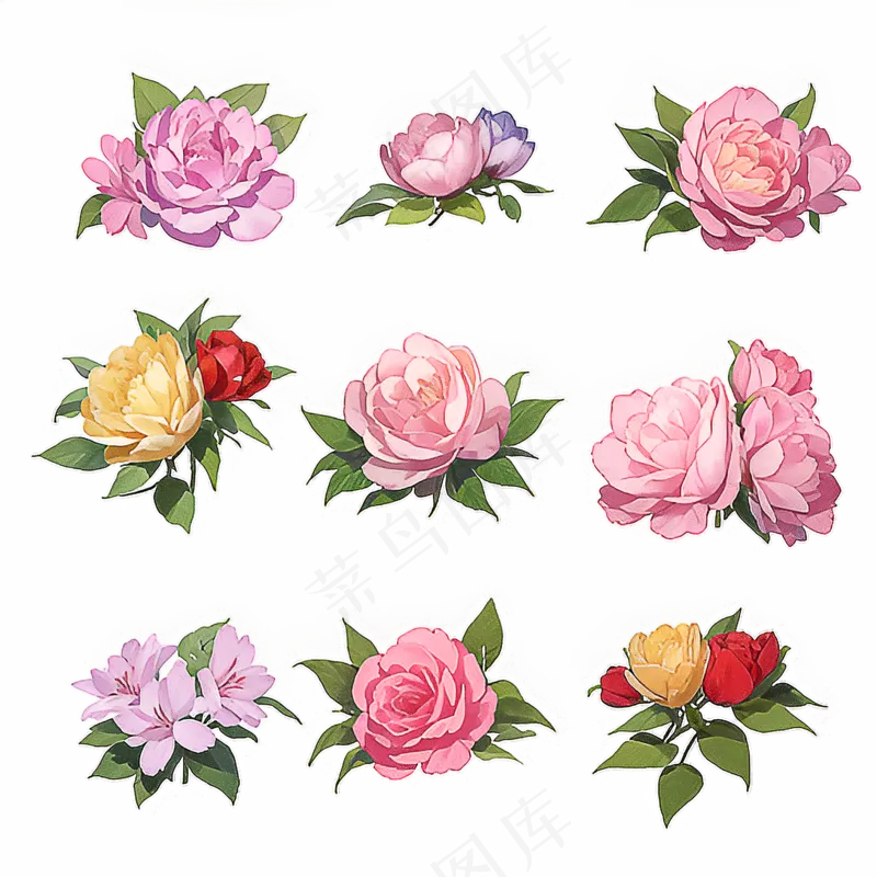 红色黄色粉色玫瑰花免抠素材49