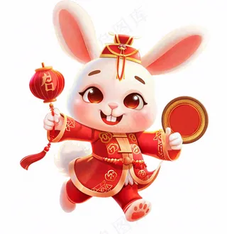 白兔兔年吉祥新年十二生肖红色喜庆卡通插画免抠