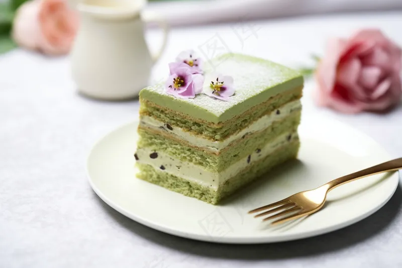抹茶蛋糕下午茶甜点摄影图(4032x2688)