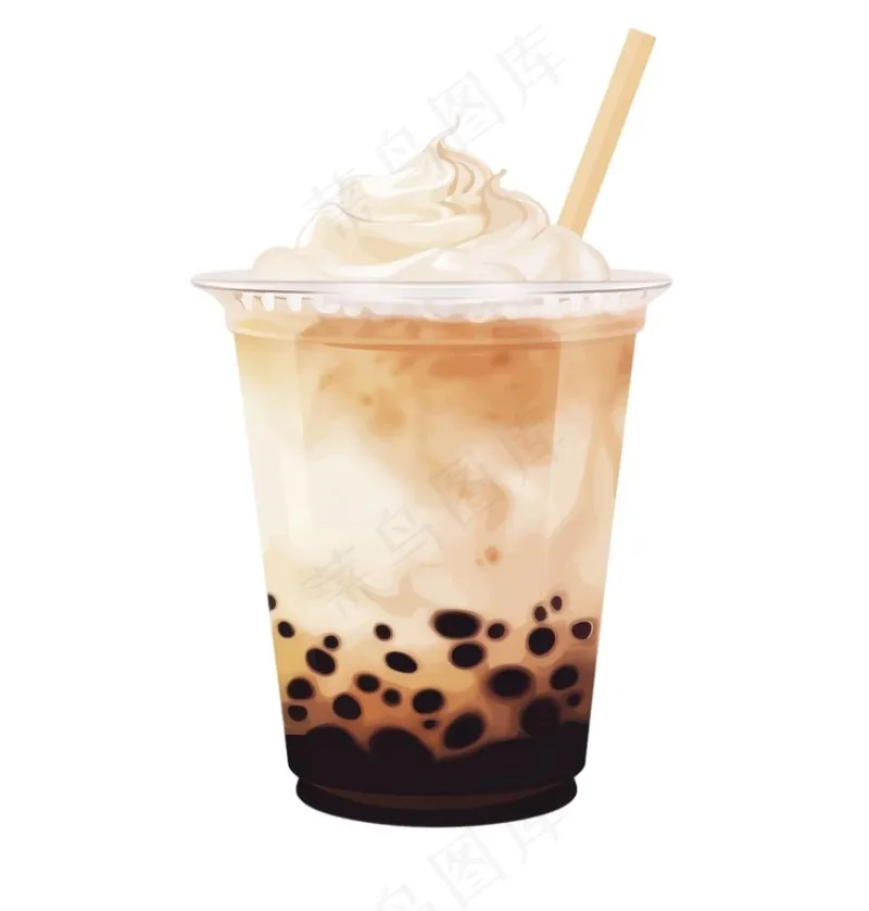 珍珠奶茶奶油焦糖饮料卡通插画免抠(1024x1072)