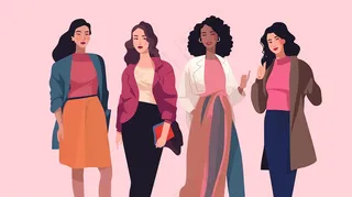 女士时尚穿搭职场出街卡通插画背景