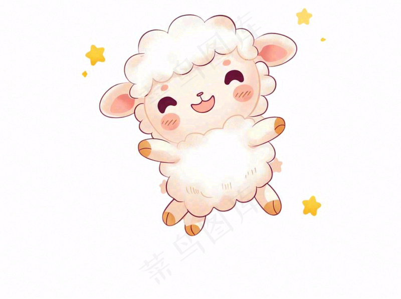 小绵羊夜晚数星星动物卡通插画免抠(1264x944)