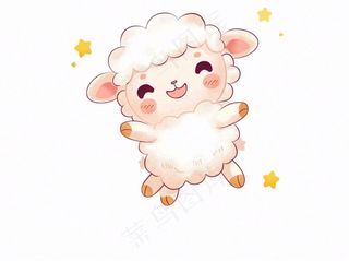 小绵羊夜晚数星星动物卡通插画免抠