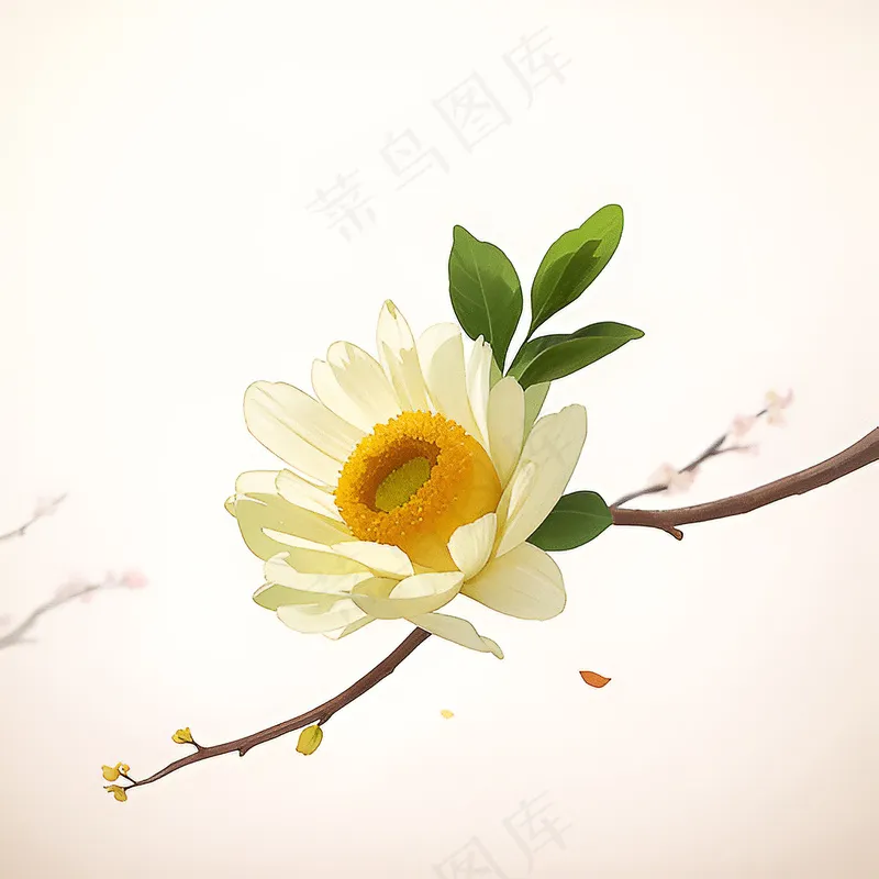 白色黄色手绘新中式风格花植物28