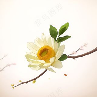 白色黄色手绘新中式风格花植物28